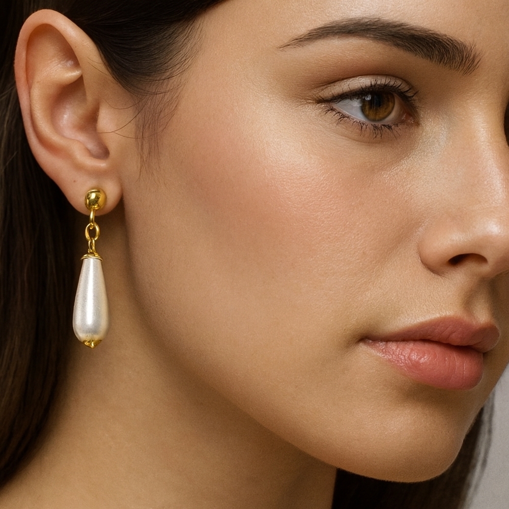 Women's Gold Off-White Long Earrings - Beads Design Dangle Fashion Jewelry #4